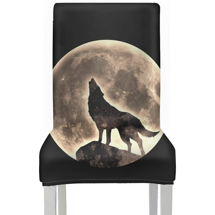 YSWPNA Printed Dining Room Chair Covers Wild Howling Scared Moon Night Wolf Seat Chair Covers for Dining Room Stretch Removable Washable Seat Cover Accent Chair for Home Kitchen Party Restaura