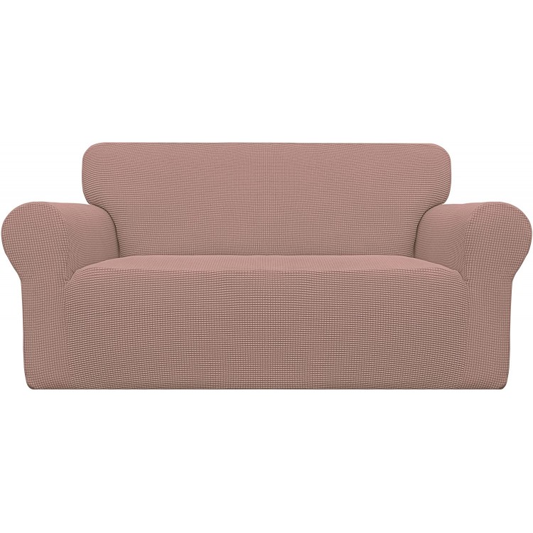 Easy-Going Stretch Loveseat Slipcover 1-Piece Sofa Cover Furniture Protector Couch Soft with Elastic Bottom for Kids Polyester Spandex Jacquard Fabric Small Checks Loveseat Pink