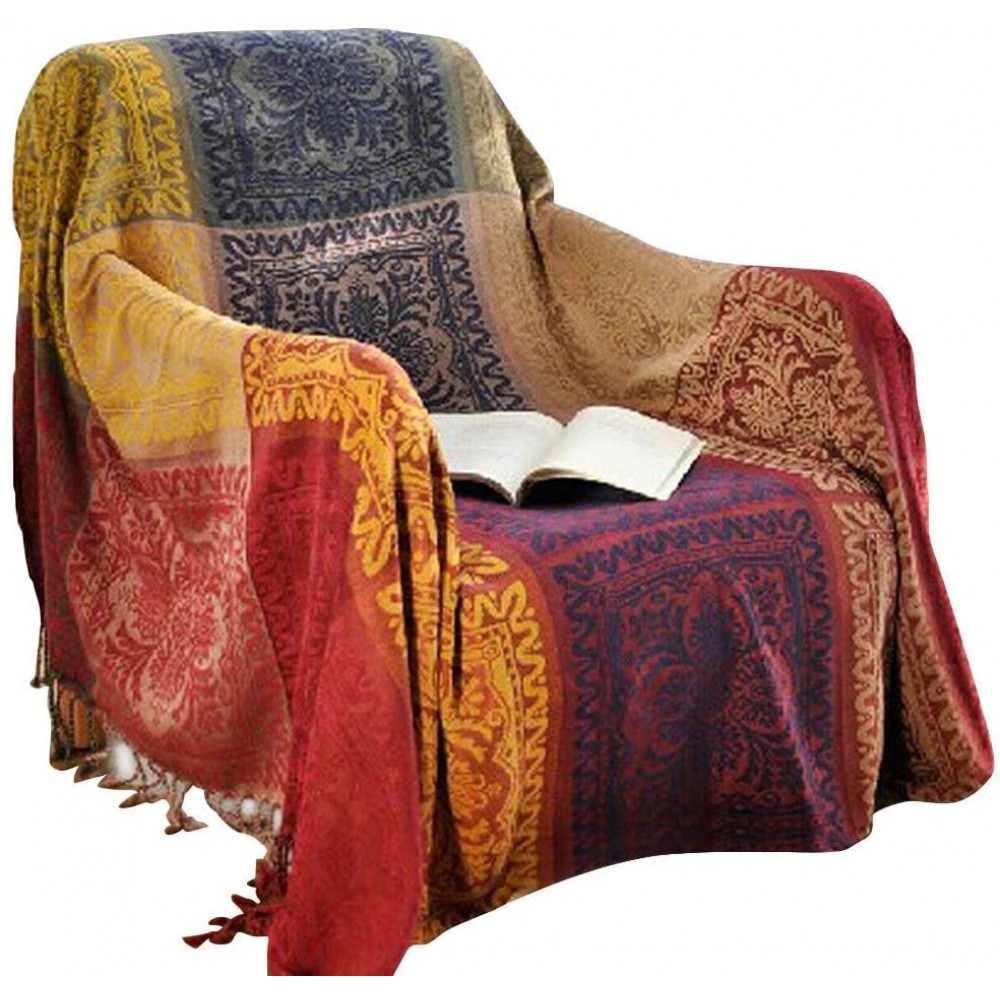 amorus Bohemian Throw Blankets Chenille Jacquard Tassels Soft Chair Cover for Bed Couch Decorative Sofa Throw Blankets Colorful Tribal Pattern M