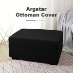 Argstar Stretch Ottoman Cover for Living Room Jacquard Rectangle Ottoman Slipcover Elastic Footstool Slipcover Folding Storage Stool Furniture Protector Black