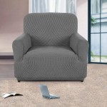 AUJOY Chair Cover Stretch 1-Piece Couch Slipcover Jacquard Spandex Fabric Sofa Furniture Protector with Anti-Slip Foams Chair Light Gray