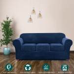 Couch Covers for 3 Cushion Couch Velvet Sofa Cover Stretch 4 Piece Couch Cover Sofa Covers Sofa Slipcover for Furniture Sofa Furniture Protector Machine Washable Navy Blue