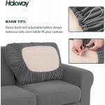 Hokway Sofa Backrest Cushion Cover Stretchable Sofa Back Slipcovers Small Checks Jacquard Fabric Sofa Seat Covers Washable Back Cushion Protector with Elastic Bottom T-Left+T-Right Light Gray