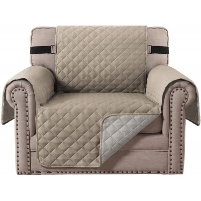 H.VERSAILTEX Reversible Chair Cover for Dogs Pet Water Repellent Sofa Cover Chair Slipcover 2" Thick Straps Slip-Resistant Chair Protector Soft Quilted Seat Width Up to 21"75"x 65" Khaki Beige