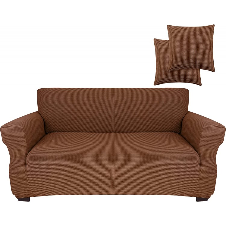 Jinamart Loveseat Slipcover Stretch Elastic Couch Cover Sofa 2 Seat 1-Piece Brown Medium