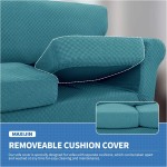 MAXIJIN 2 Piece Newest Jacquard Chair Covers with Arms Super Stretch Non Slip Chair Slipcover for Living Room Dogs Pet Friendly Elastic Sofa Couch Protector Armchair Cover Chair Peacock Blue