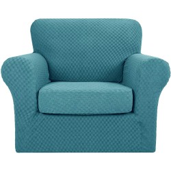 MAXIJIN 2 Piece Newest Jacquard Chair Covers with Arms Super Stretch Non Slip Chair Slipcover for Living Room Dogs Pet Friendly Elastic Sofa Couch Protector Armchair Cover Chair Peacock Blue