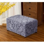 subrtex Ottoman Slipcover Jacquard Damask Oversize Stretch Storage Protector Rectangle Footstool Sofa Slip Cover for Foot Rest Stool Furniture in Living Room XL Grayish Blue