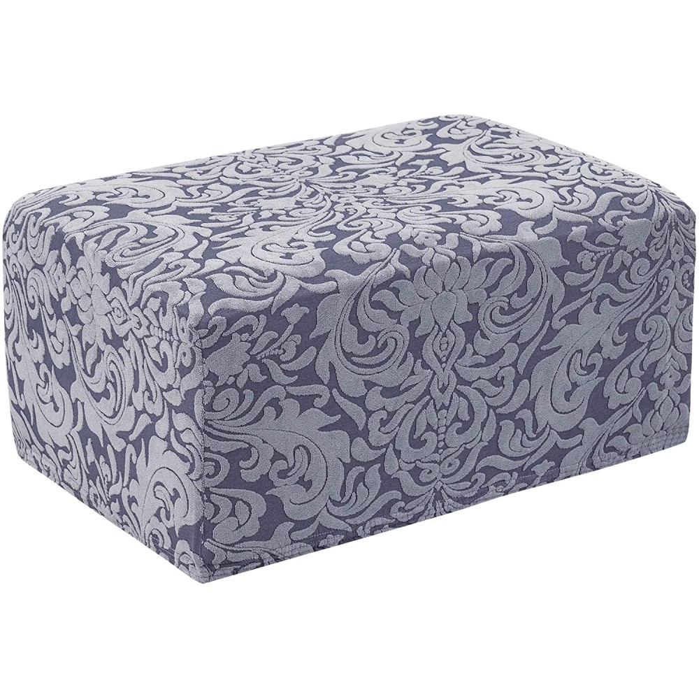 subrtex Ottoman Slipcover Jacquard Damask Oversize Stretch Storage Protector Rectangle Footstool Sofa Slip Cover for Foot Rest Stool Furniture in Living Room XL Grayish Blue