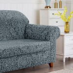 subrtex Sofa Cover Couch Cover 2-Piece Jacquard Damask Slipcovers with Seat Cushion Stretch Furniture Protector Chair Covers for Living Room Kids PetsLarge,Grayish Green