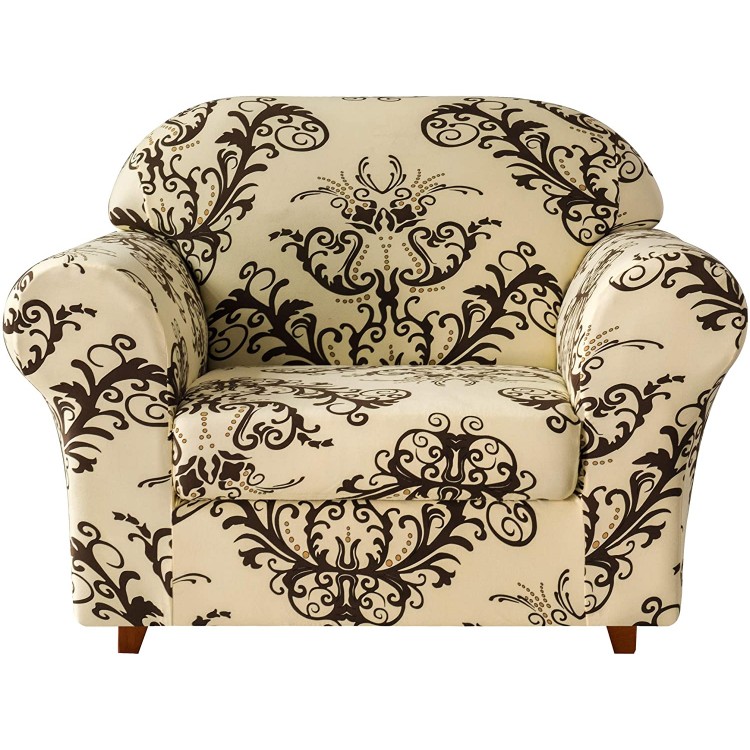 TIKAMI Stretch Printed Sofa Slipcover 2-Piece Couch Cushion Cover Washable Spandex Furniture Protector Small Coffee