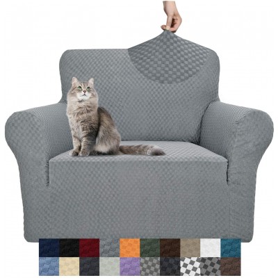 YEMYHOM Couch Cover Latest Jacquard Design High Stretch Sofa Chair Covers for Living Room Pet Dog Cat Proof Armchair Slipcover Non Slip Magic Elastic Furniture Protector Chair Light Gray