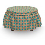 Ambesonne Abstract Ottoman Cover Round and Colorful Shapes 2 Piece Slipcover Set with Ruffle Skirt for Square Round Cube Footstool Decorative Home Accent Standard Size Mustard Mustard