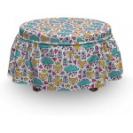 Ambesonne Animal Ottoman Cover Fox Hearts and Flowers 2 Piece Slipcover Set with Ruffle Skirt for Square Round Cube Footstool Decorative Home Accent Standard Size Multicolor