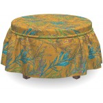 Ambesonne Autumn Botanical Leaves Artwork Ottoman Cover 2 Piece Slipcover Set with Ruffle Skirt for Square Round Cube Footstool Decorative Home Accent Standard Size Yellow and Multicolor