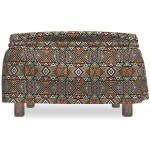 Ambesonne Aztec Ottoman Cover Boho Triangles 2 Piece Slipcover Set with Ruffle Skirt for Square Round Cube Footstool Decorative Home Accent Standard Size Multicolor