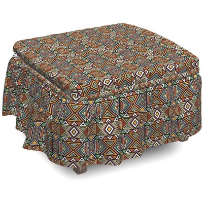 Ambesonne Aztec Ottoman Cover Boho Triangles 2 Piece Slipcover Set with Ruffle Skirt for Square Round Cube Footstool Decorative Home Accent Standard Size Multicolor