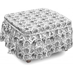 Ambesonne Black White Ottoman Cover Rider Skull Pattern 2 Piece Slipcover Set with Ruffle Skirt for Square Round Cube Footstool Decorative Home Accent Standard Size Charcoal Grey White