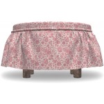 Ambesonne Coral Ottoman Cover Vintage Roses Feminine 2 Piece Slipcover Set with Ruffle Skirt for Square Round Cube Footstool Decorative Home Accent Standard Size Dark Coral Coconut