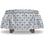 Ambesonne Dutch Ottoman Cover Classical Delft Pattern 2 Piece Slipcover Set with Ruffle Skirt for Square Round Cube Footstool Decorative Home Accent Standard Size Blue White