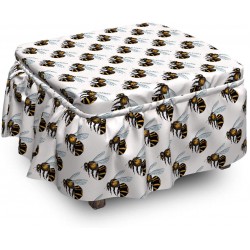 Ambesonne Entomology Ottoman Cover Detailed Buzzing Bee 2 Piece Slipcover Set with Ruffle Skirt for Square Round Cube Footstool Decorative Home Accent Standard Size Grey Multicolor