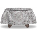 Ambesonne Ethnic Ottoman Cover Flower Swirls Doily Style 2 Piece Slipcover Set with Ruffle Skirt for Square Round Cube Footstool Decorative Home Accent Standard Size Pale Pink Pale Grey and Black