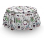 Ambesonne Fantasy World Ottoman Cover Castles Dragons Deers 2 Piece Slipcover Set with Ruffle Skirt for Square Round Cube Footstool Decorative Home Accent Standard Size Multicolor