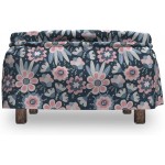 Ambesonne Floral Ottoman Cover Garden Scene in Pastel Tones 2 Piece Slipcover Set with Ruffle Skirt for Square Round Cube Footstool Decorative Home Accent Standard Size Slate Blue Pink