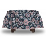 Ambesonne Floral Ottoman Cover Garden Scene in Pastel Tones 2 Piece Slipcover Set with Ruffle Skirt for Square Round Cube Footstool Decorative Home Accent Standard Size Slate Blue Pink