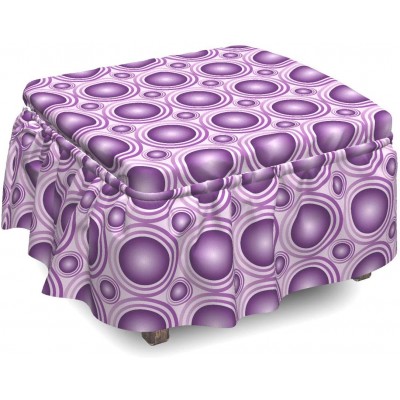 Ambesonne Geometric Ottoman Cover Circular Lines Rings 2 Piece Slipcover Set with Ruffle Skirt for Square Round Cube Footstool Decorative Home Accent Standard Size Purple