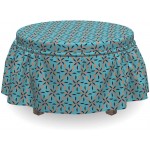 Ambesonne Geometric Ottoman Cover Flower Patterned 2 Piece Slipcover Set with Ruffle Skirt for Square Round Cube Footstool Decorative Home Accent Standard Size Blue Vermilion Black