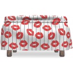 Ambesonne Glamour Ottoman Cover Woman Lips Love Behind Bars 2 Piece Slipcover Set with Ruffle Skirt for Square Round Cube Footstool Decorative Home Accent Standard Size Scarlet White and Grey