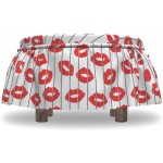 Ambesonne Glamour Ottoman Cover Woman Lips Love Behind Bars 2 Piece Slipcover Set with Ruffle Skirt for Square Round Cube Footstool Decorative Home Accent Standard Size Scarlet White and Grey