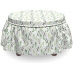 Ambesonne Green Ottoman Cover Tea Leaves Faded Colors 2 Piece Slipcover Set with Ruffle Skirt for Square Round Cube Footstool Decorative Home Accent Standard Size Green Army Green