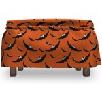 Ambesonne Halloween Ottoman Cover Flying Bats Repetition 2 Piece Slipcover Set with Ruffle Skirt for Square Round Cube Footstool Decorative Home Accent Standard Size Orange Grey