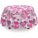 Ambesonne Hearts Ottoman Cover Love Design 2 Piece Slipcover Set with Ruffle Skirt for Square Round Cube Footstool Decorative Home Accent Standard Size Hot Pink Purple Pink