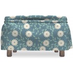 Ambesonne Ivory and Blue Ottoman Cover Feminine Flowers 2 Piece Slipcover Set with Ruffle Skirt for Square Round Cube Footstool Decorative Home Accent Standard Size Turquoise Teal and Ivory