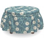 Ambesonne Ivory and Blue Ottoman Cover Feminine Flowers 2 Piece Slipcover Set with Ruffle Skirt for Square Round Cube Footstool Decorative Home Accent Standard Size Turquoise Teal and Ivory