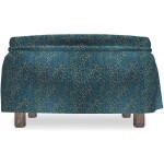 Ambesonne Leaves Ottoman Cover Little Buds on Branches 2 Piece Slipcover Set with Ruffle Skirt for Square Round Cube Footstool Decorative Home Accent Standard Size Dark Blue Green Yellow