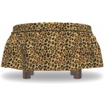 Ambesonne Leopard Print Ottoman Cover Wild Feline Tile 2 Piece Slipcover Set with Ruffle Skirt for Square Round Cube Footstool Decorative Home Accent Standard Size Orange Black