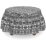 Ambesonne Mexican Print Ottoman Cover Geometric Monochrome 2 Piece Slipcover Set with Ruffle Skirt for Square Round Cube Footstool Decorative Home Accent Standard Size Charcoal Grey White