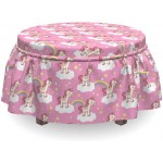 Ambesonne Nursery Ottoman Cover Unicorns on Clouds 2 Piece Slipcover Set with Ruffle Skirt for Square Round Cube Footstool Decorative Home Accent Standard Size Pink Yellow White