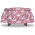 Ambesonne Nursery Ottoman Cover Unicorns on Clouds 2 Piece Slipcover Set with Ruffle Skirt for Square Round Cube Footstool Decorative Home Accent Standard Size Pink Yellow White