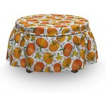 Ambesonne Orange and Yellow Ottoman Cover Pumpkin 2 Piece Slipcover Set with Ruffle Skirt for Square Round Cube Footstool Decorative Home Accent Standard Size Marigold and Multicolor