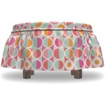 Ambesonne Pastel Ottoman Cover Funky Colorful Circles 2 Piece Slipcover Set with Ruffle Skirt for Square Round Cube Footstool Decorative Home Accent Standard Size Multicolor