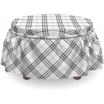 Ambesonne Plaid Ottoman Cover Monochrome and Diagonal 2 Piece Slipcover Set with Ruffle Skirt for Square Round Cube Footstool Decorative Home Accent Standard Size Black White
