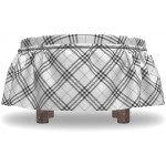 Ambesonne Plaid Ottoman Cover Monochrome and Diagonal 2 Piece Slipcover Set with Ruffle Skirt for Square Round Cube Footstool Decorative Home Accent Standard Size Black White