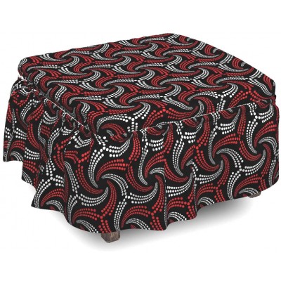 Ambesonne Red and Black Ottoman Cover Curvy and Dotted 2 Piece Slipcover Set with Ruffle Skirt for Square Round Cube Footstool Decorative Home Accent Standard Size Scarlet Black White