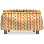 Ambesonne Retro Ottoman Cover Wavy Pattern Half Moon 2 Piece Slipcover Set with Ruffle Skirt for Square Round Cube Footstool Decorative Home Accent Standard Size Orange Yellow Dust