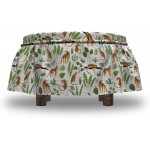 Ambesonne Safari Ottoman Cover Wilderness Leopards Leaf 2 Piece Slipcover Set with Ruffle Skirt for Square Round Cube Footstool Decorative Home Accent Standard Size Fern Green Apricot White